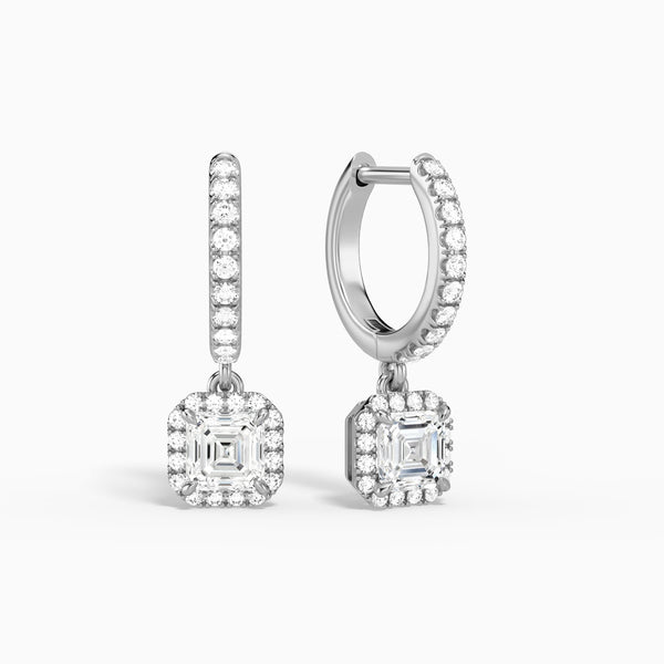 Asscher Luxe Drop Huggie Hoop Earrings in 14K White Gold
