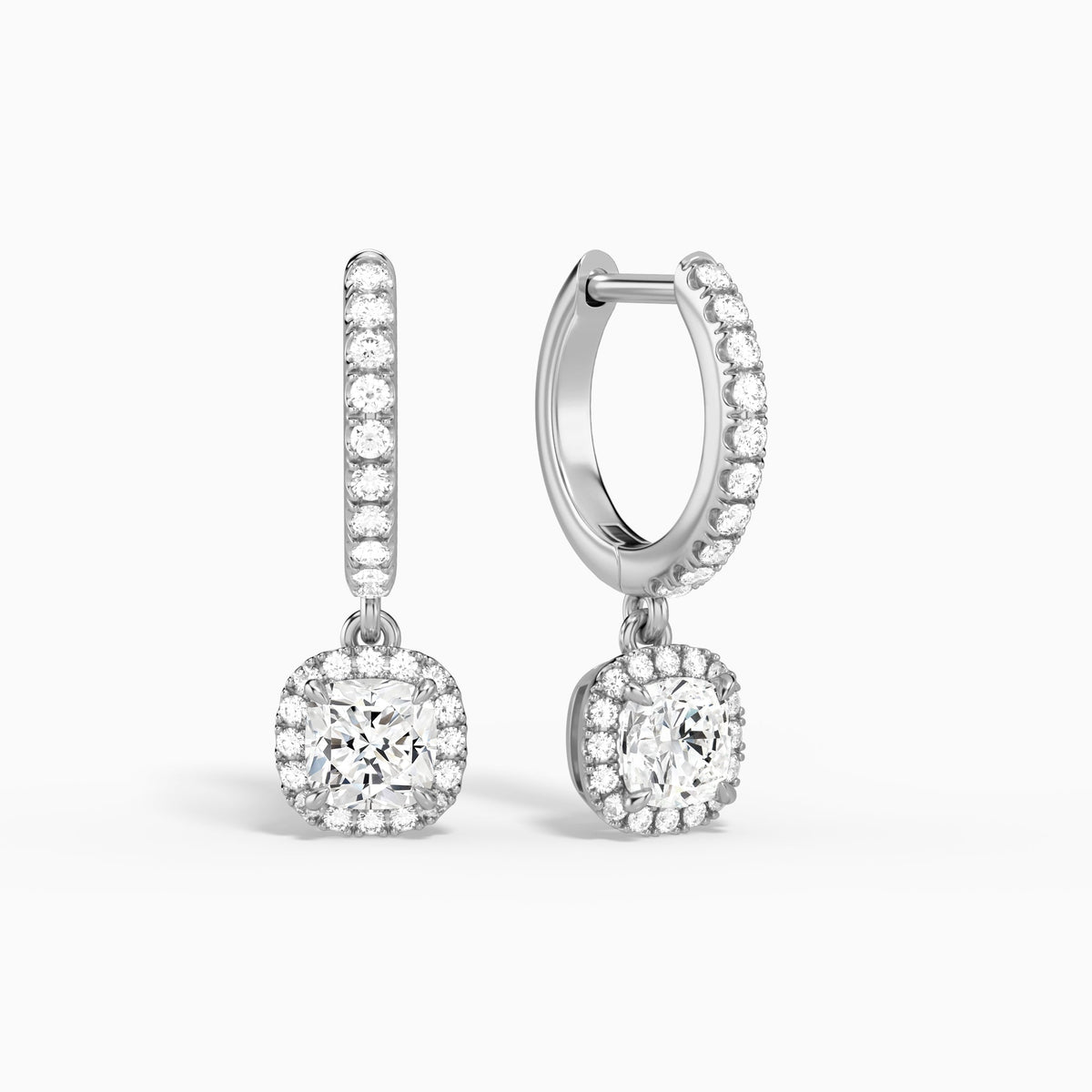 Cushion Luxe Drop Huggie Hoop Earrings in 14K White Gold