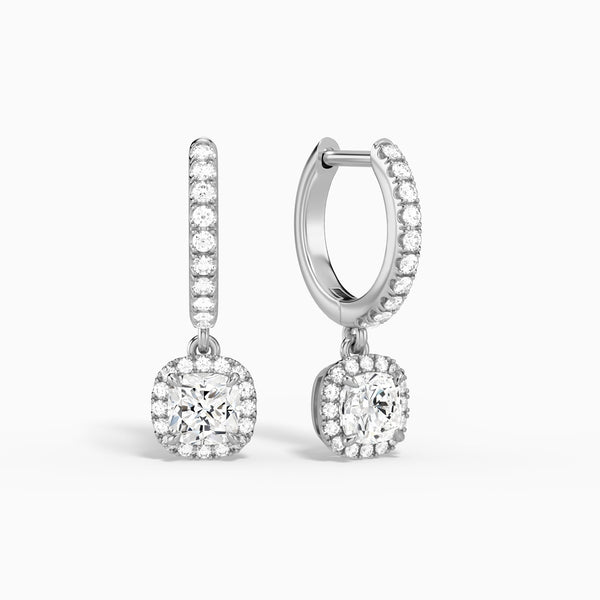 Cushion Luxe Drop Huggie Hoop Earrings in 14K White Gold