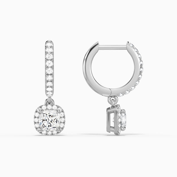 Cushion Luxe Drop Huggie Hoop Earrings in 14K White Gold
