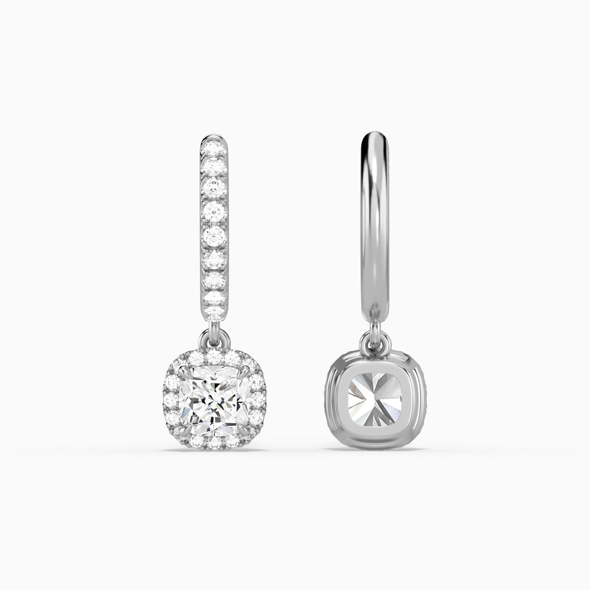 Cushion Luxe Drop Huggie Hoop Earrings in 14K White Gold