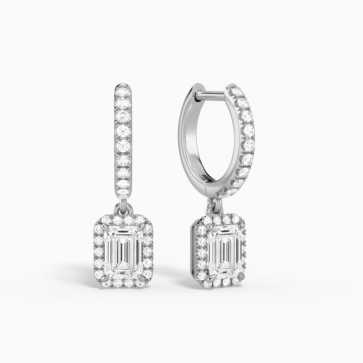 Emerald Luxe Drop Huggie Hoop Earrings in 14K White Gold