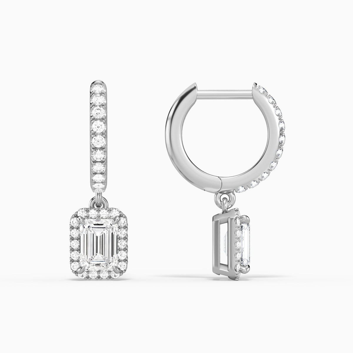 Emerald Luxe Drop Huggie Hoop Earrings in 14K White Gold