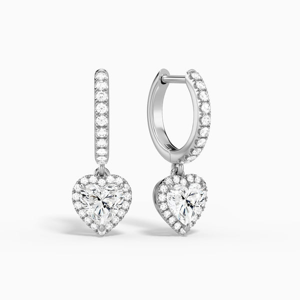 Heart Luxe Drop Huggie Hoop Earrings in 14K White Gold