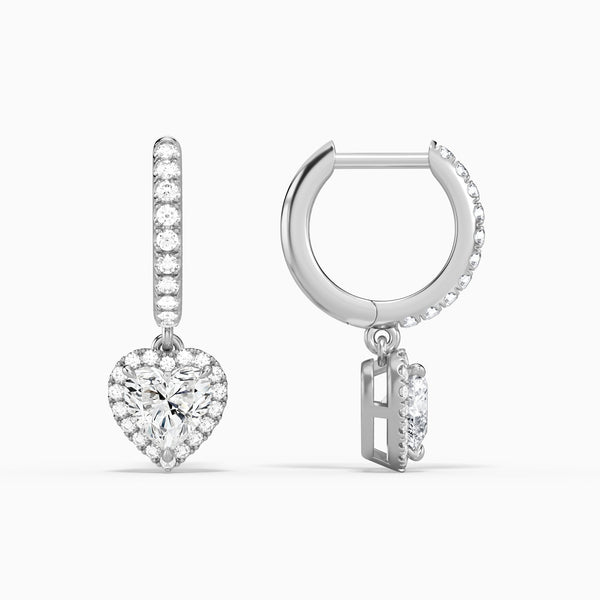Heart Luxe Drop Huggie Hoop Earrings in 14K White Gold