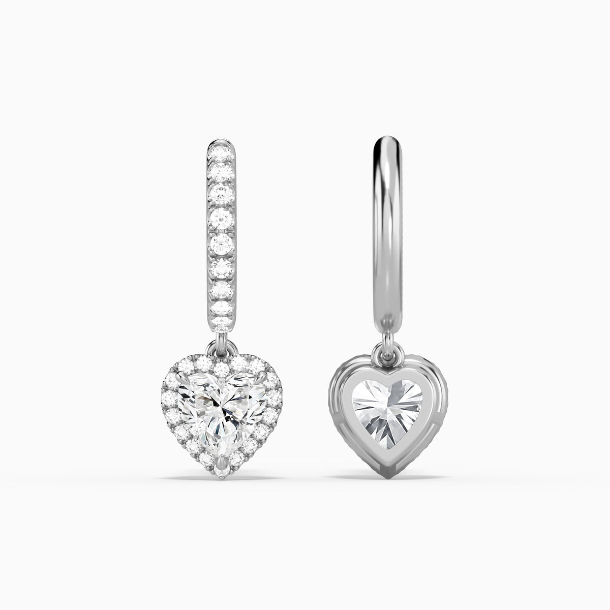 Heart Luxe Drop Huggie Hoop Earrings in 14K White Gold