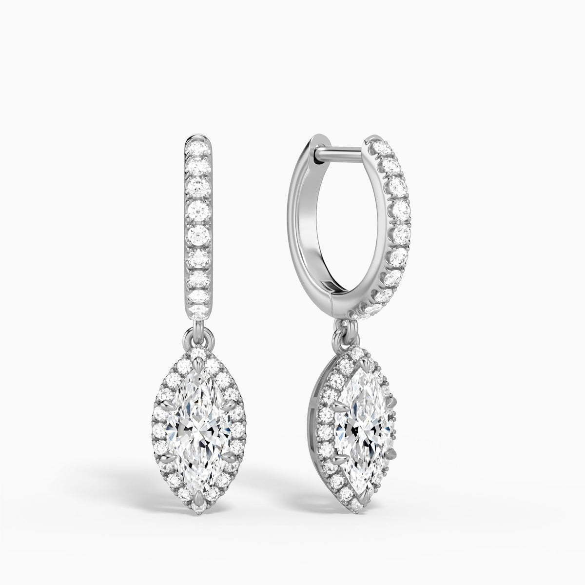 Marquise Luxe Drop Huggie Hoop Earrings in 14K White Gold