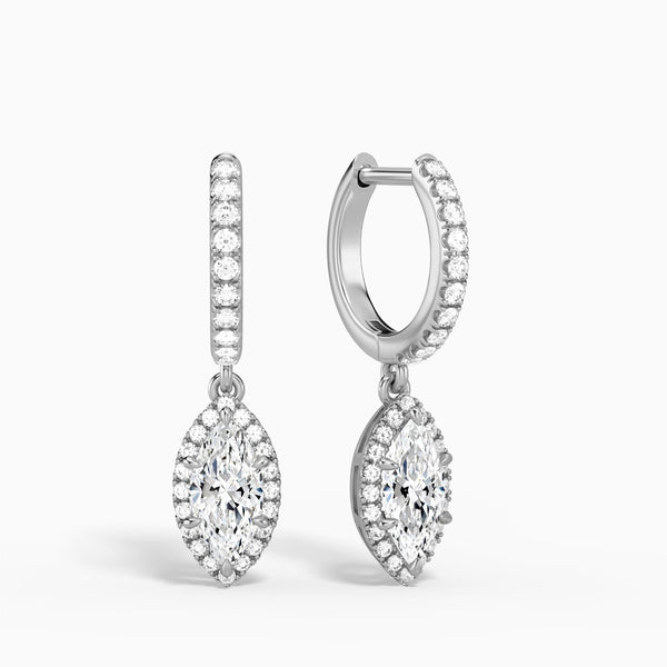 Marquise Luxe Drop Huggie Hoop Earrings in 14K White Gold