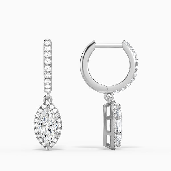 Marquise Luxe Drop Huggie Hoop Earrings in 14K White Gold