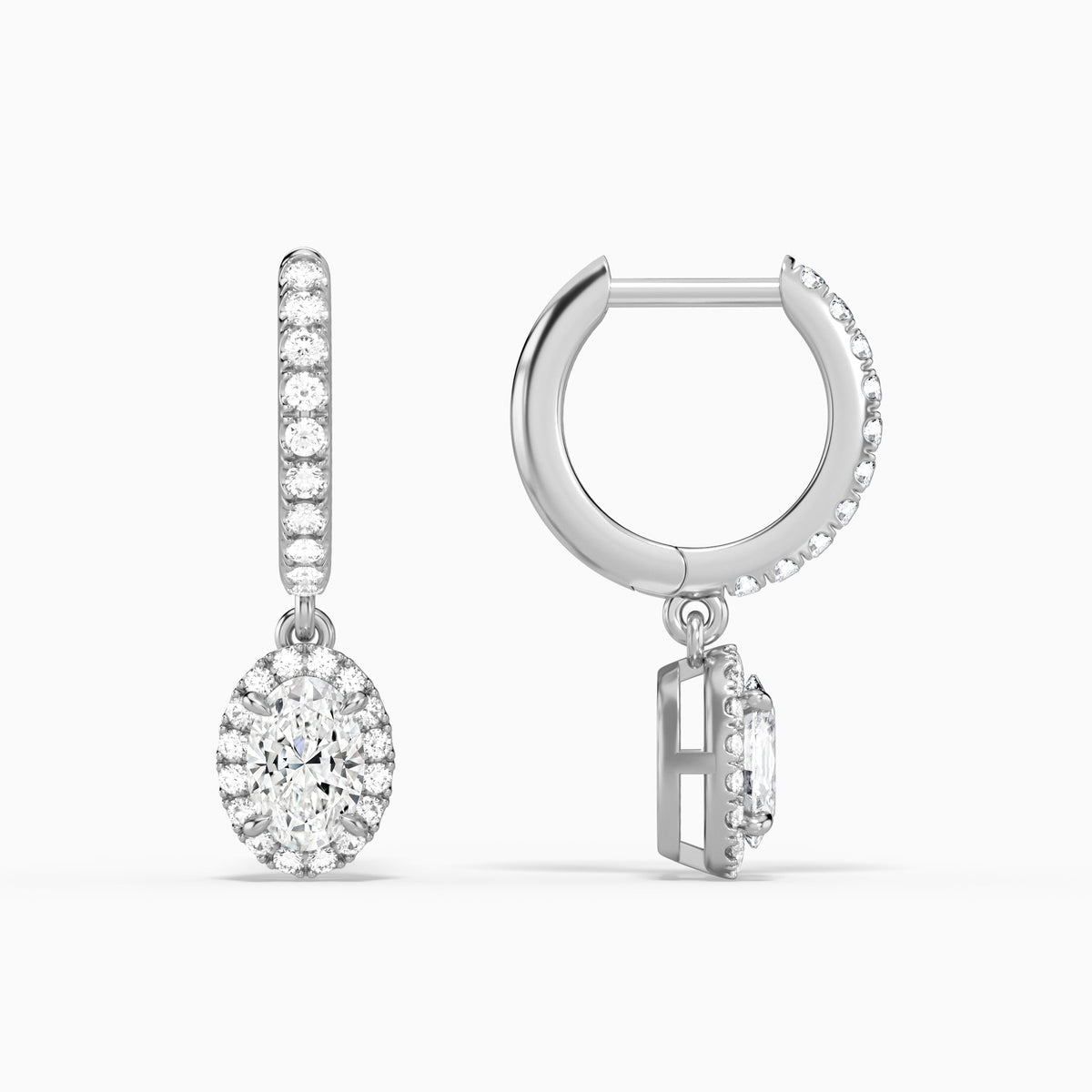 Oval Luxe Drop Huggie Hoop Earrings in 14K White Gold