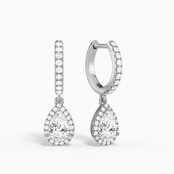 Pear Luxe Drop Huggie Hoop Earrings in 14K White Gold