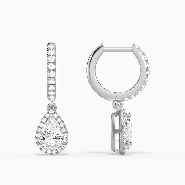 Pear Luxe Drop Huggie Hoop Earrings in 14K White Gold