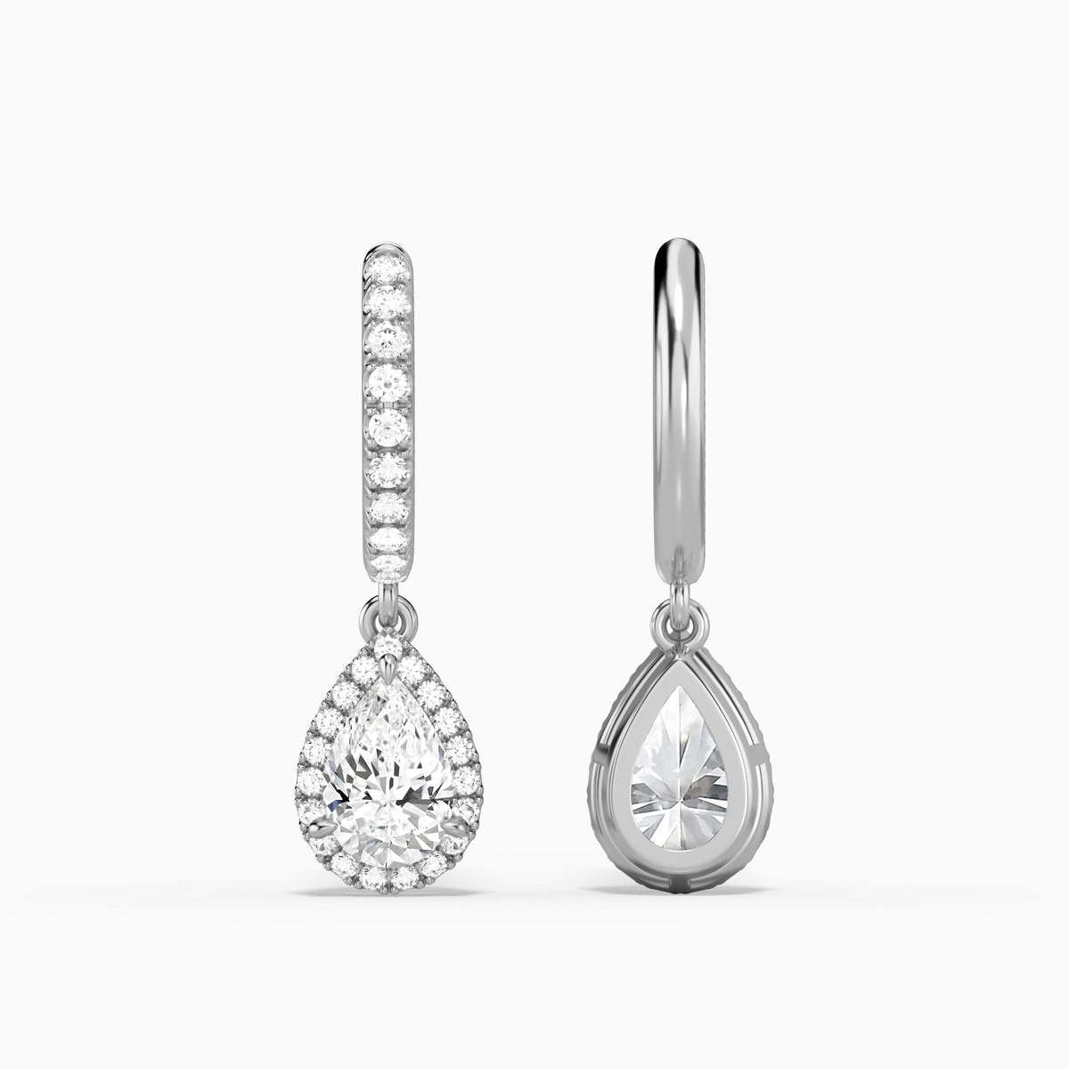 Pear Luxe Drop Huggie Hoop Earrings in 14K White Gold