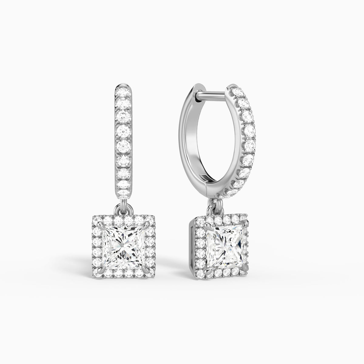 Princess Luxe Drop Huggie Hoop Earrings in 14K White Gold