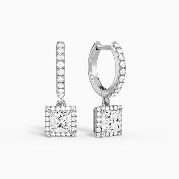 Princess Luxe Drop Huggie Hoop Earrings in 14K White Gold