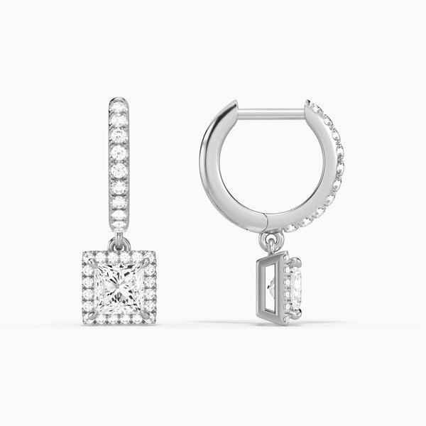 Princess Luxe Drop Huggie Hoop Earrings in 14K White Gold