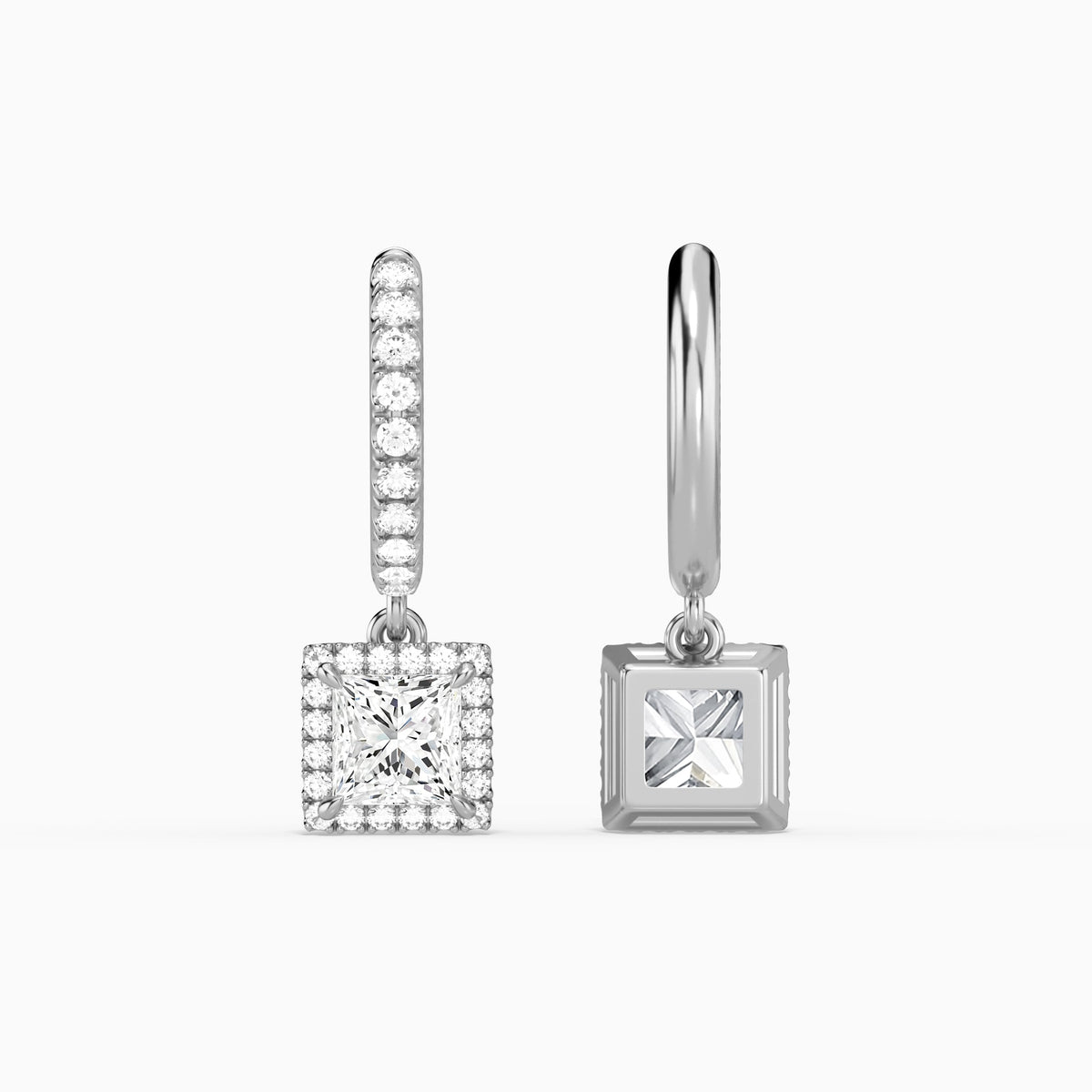 Princess Luxe Drop Huggie Hoop Earrings in 18K White Gold