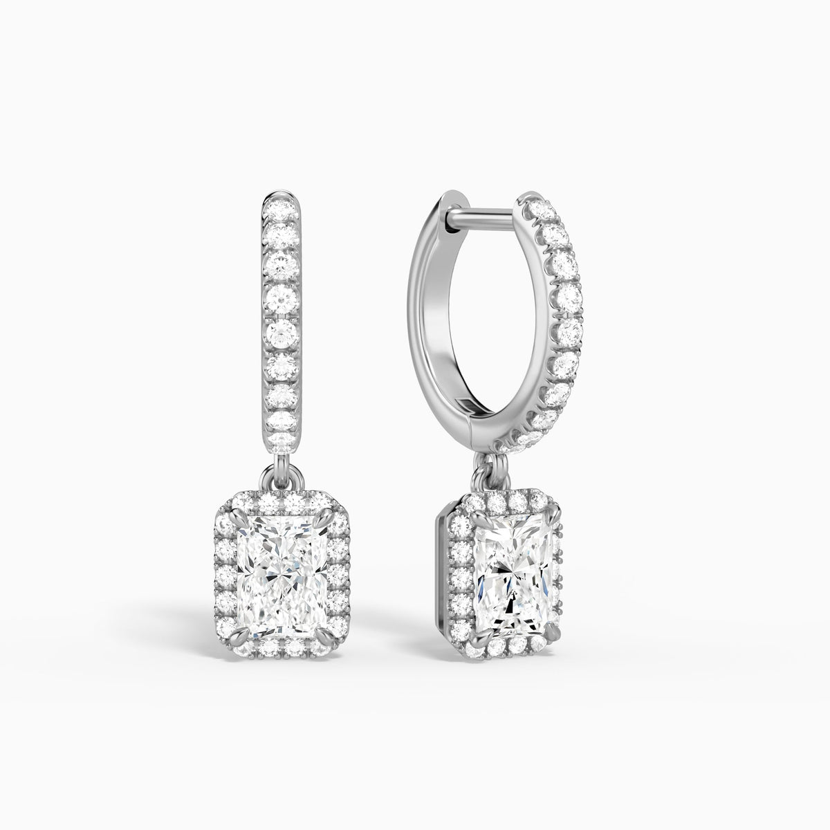 Radiant Luxe Drop Huggie Hoop Earrings in 14K White Gold