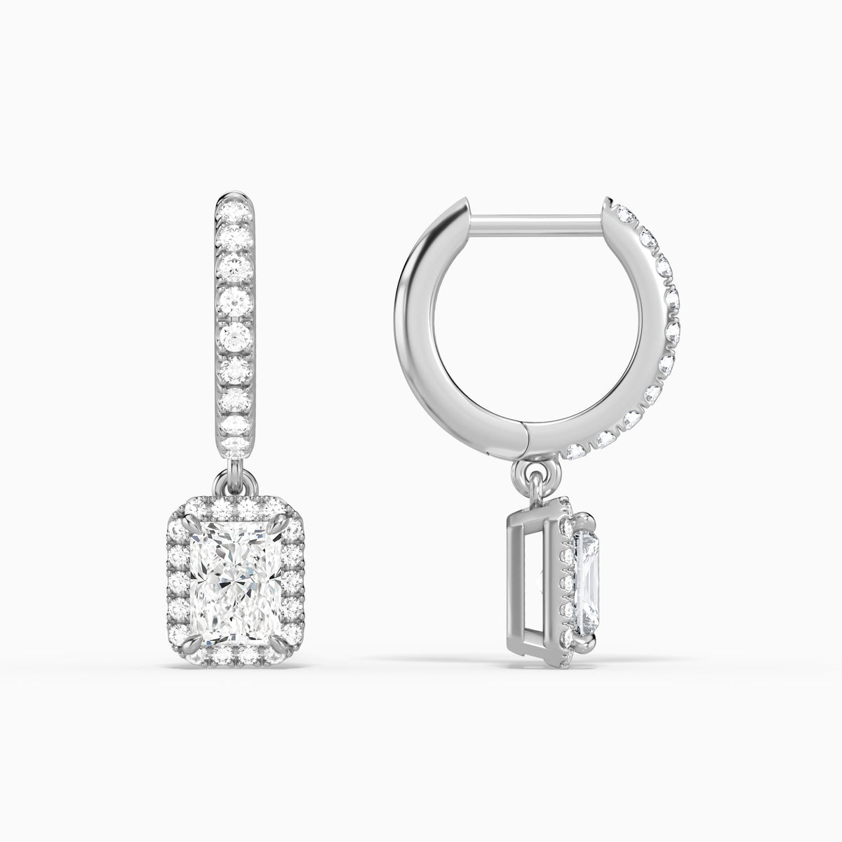 Radiant Luxe Drop Huggie Hoop Earrings in 14K White Gold