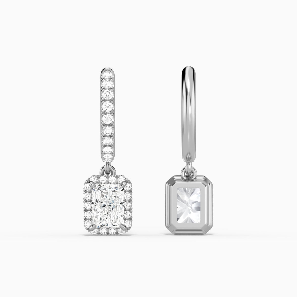 Radiant Luxe Drop Huggie Hoop Earrings in 14K White Gold