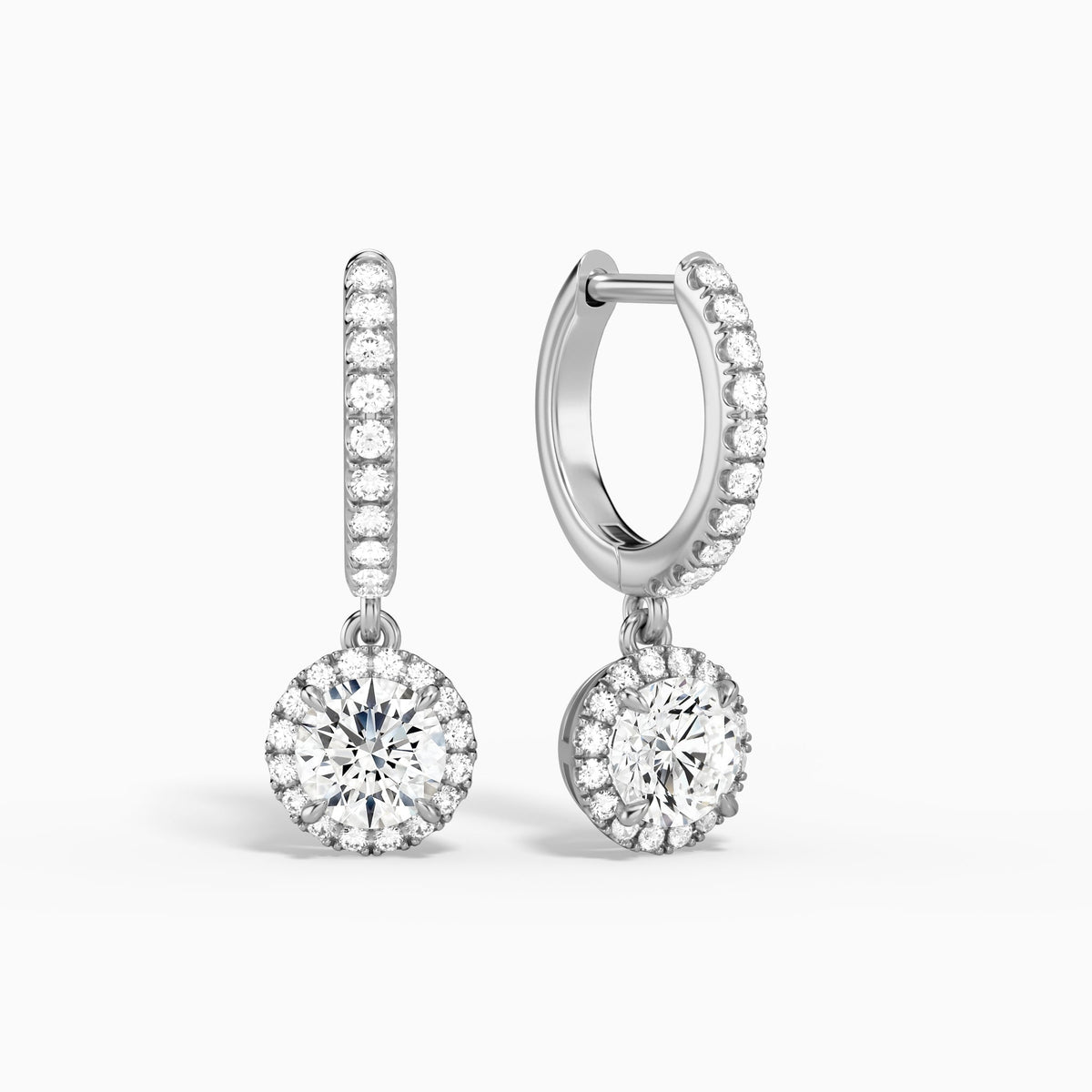 Round Luxe Drop Huggie Hoop Earrings in 14K White Gold