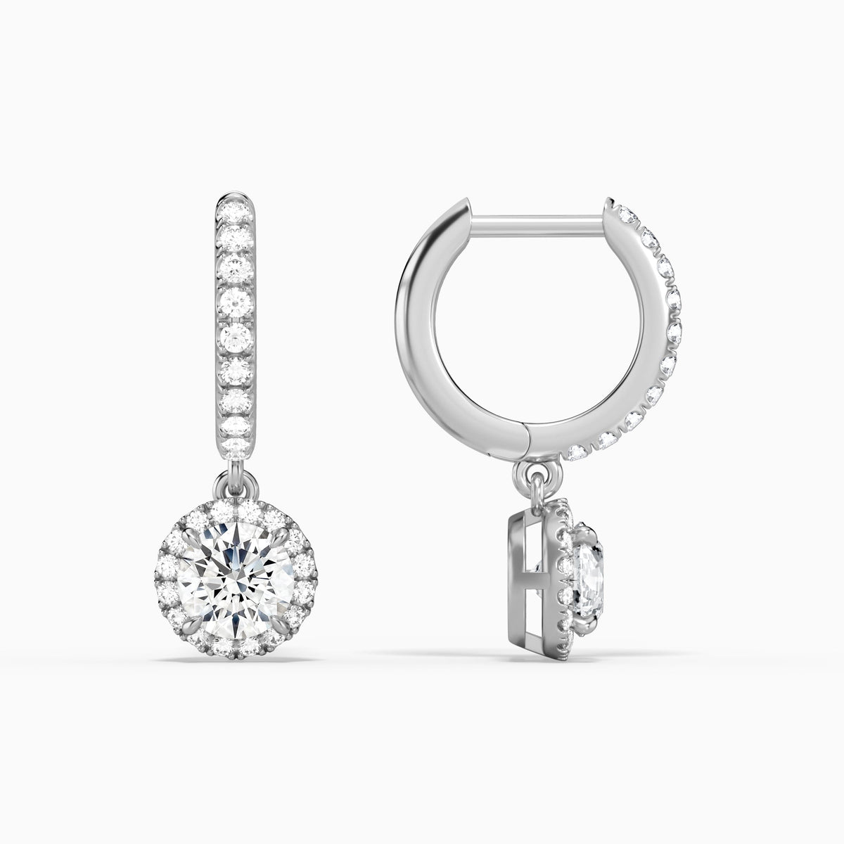 Round Luxe Drop Huggie Hoop Earrings in 14K White Gold
