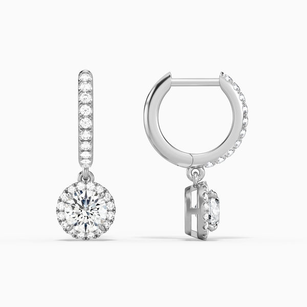 Round Luxe Drop Huggie Hoop Earrings in 14K White Gold