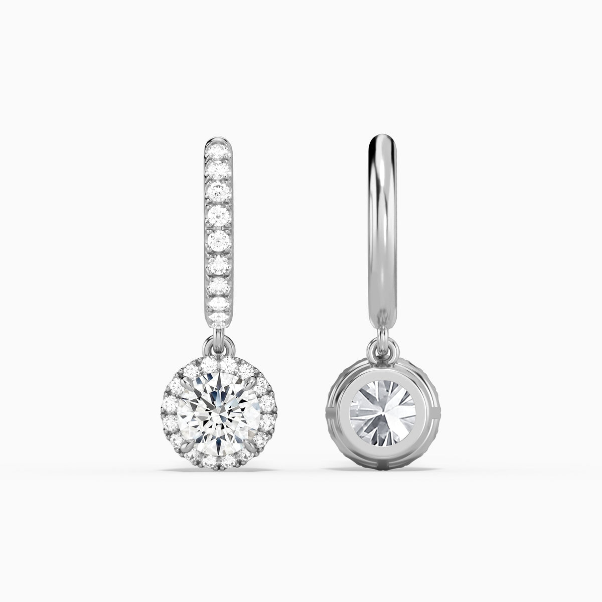 Round Luxe Drop Huggie Hoop Earrings in 14K White Gold
