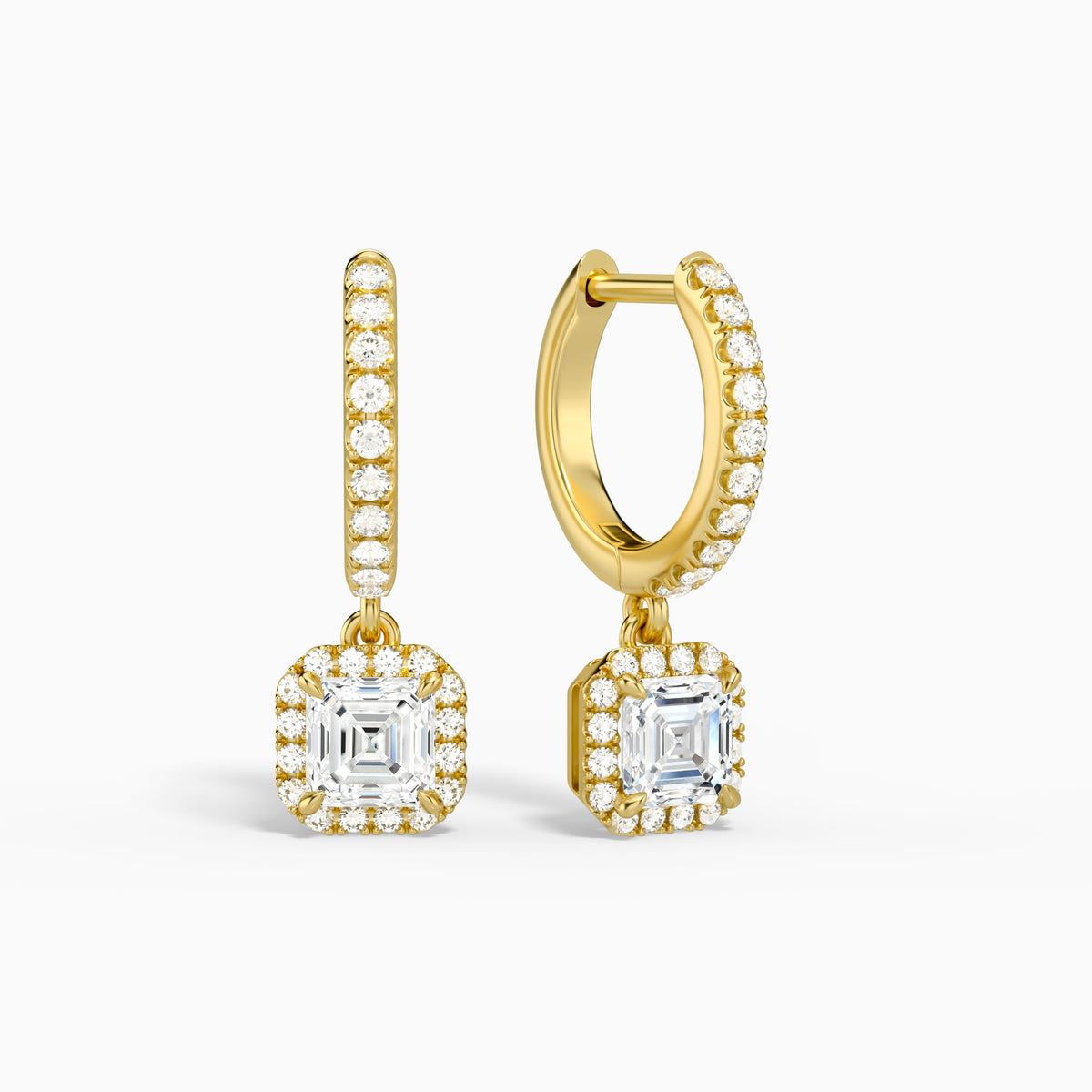 Asscher Luxe Drop Huggie Hoop Earrings in 18K Yellow Gold