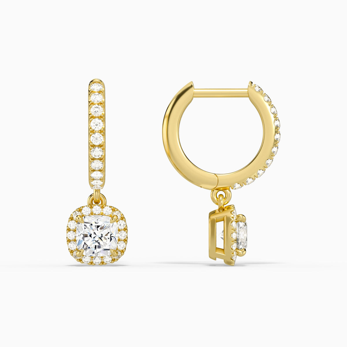 Cushion Luxe Drop Huggie Hoop Earrings in 14K Yellow Gold