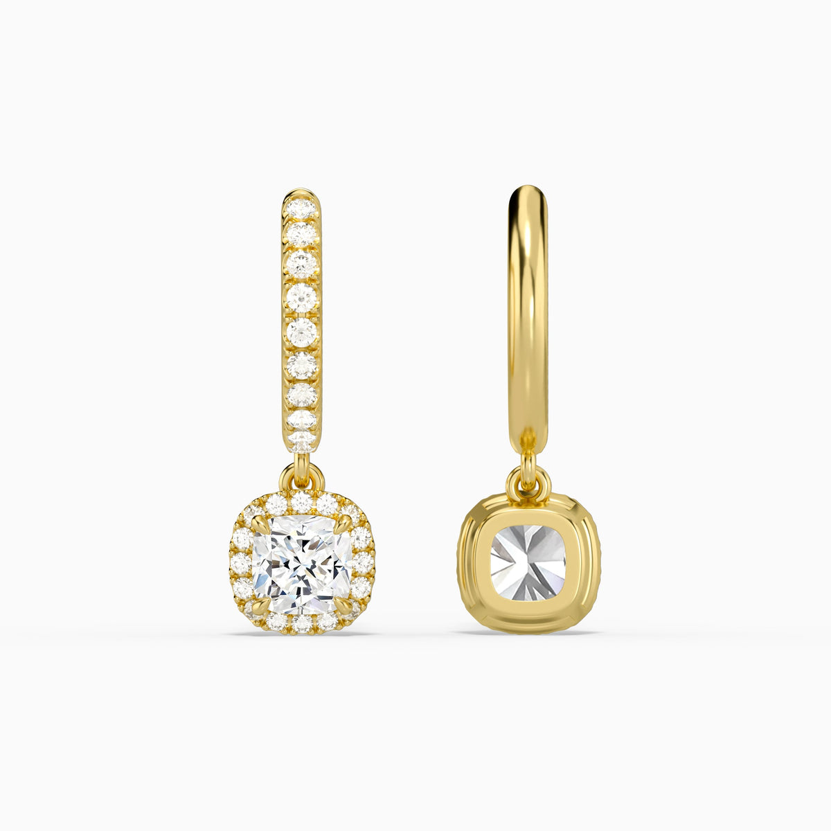 Cushion Luxe Drop Huggie Hoop Earrings in 18K Yellow Gold