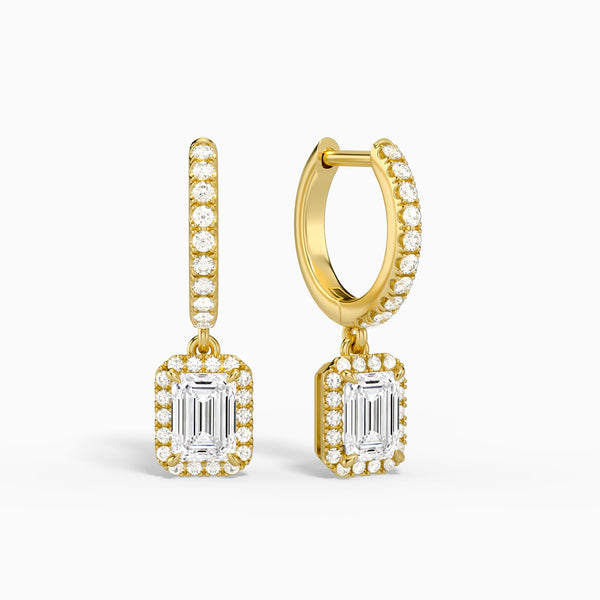 Emerald Luxe Drop Huggie Hoop Earrings in 14K Yellow Gold