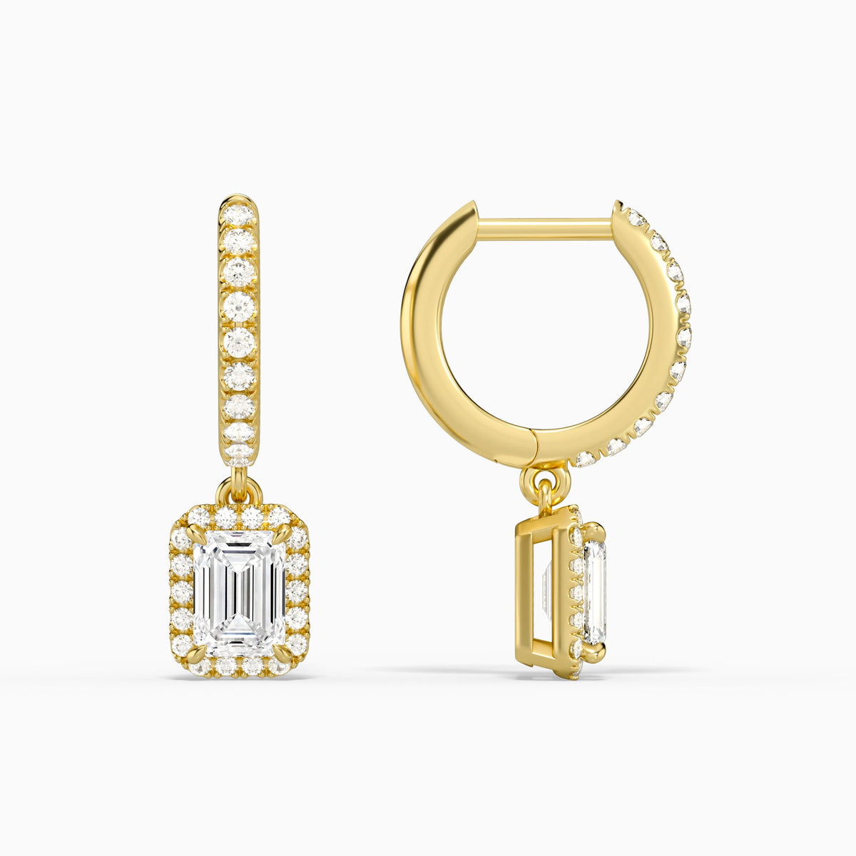 Emerald Luxe Drop Huggie Hoop Earrings in 14K Yellow Gold