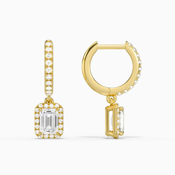 Emerald Luxe Drop Huggie Hoop Earrings in 14K Yellow Gold