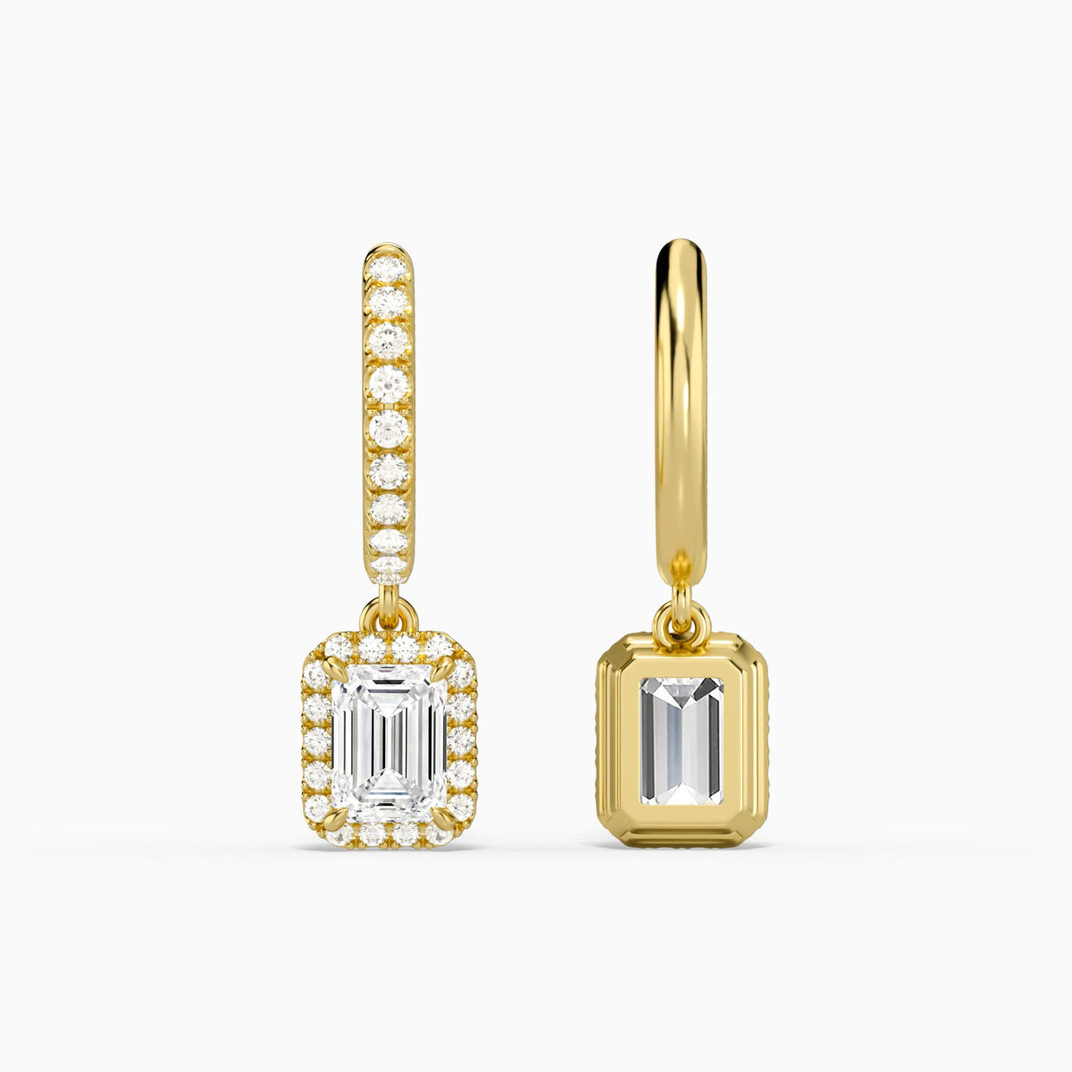 Emerald Luxe Drop Huggie Hoop Earrings in 14K Yellow Gold
