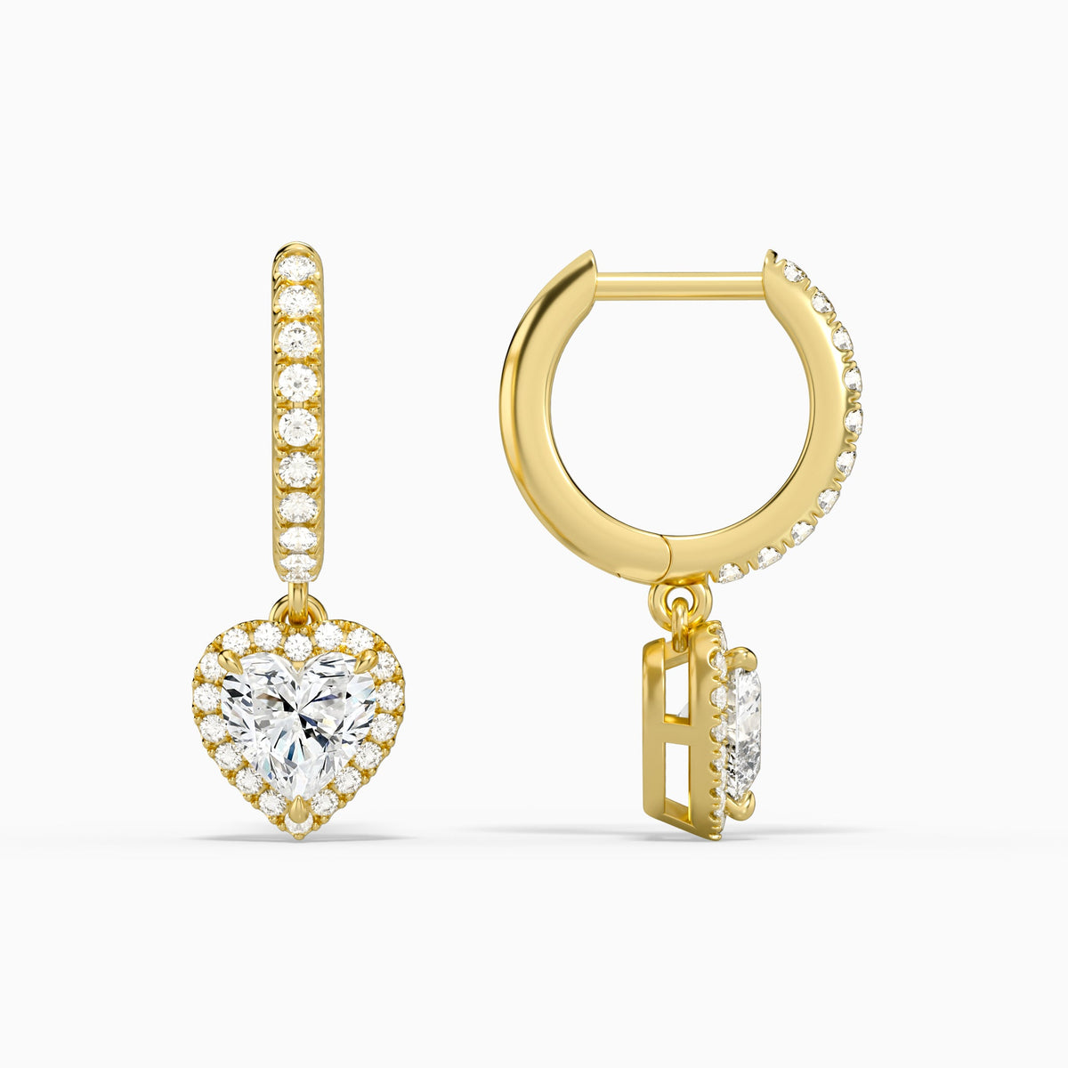 Heart Luxe Drop Huggie Hoop Earrings in 18K Yellow Gold