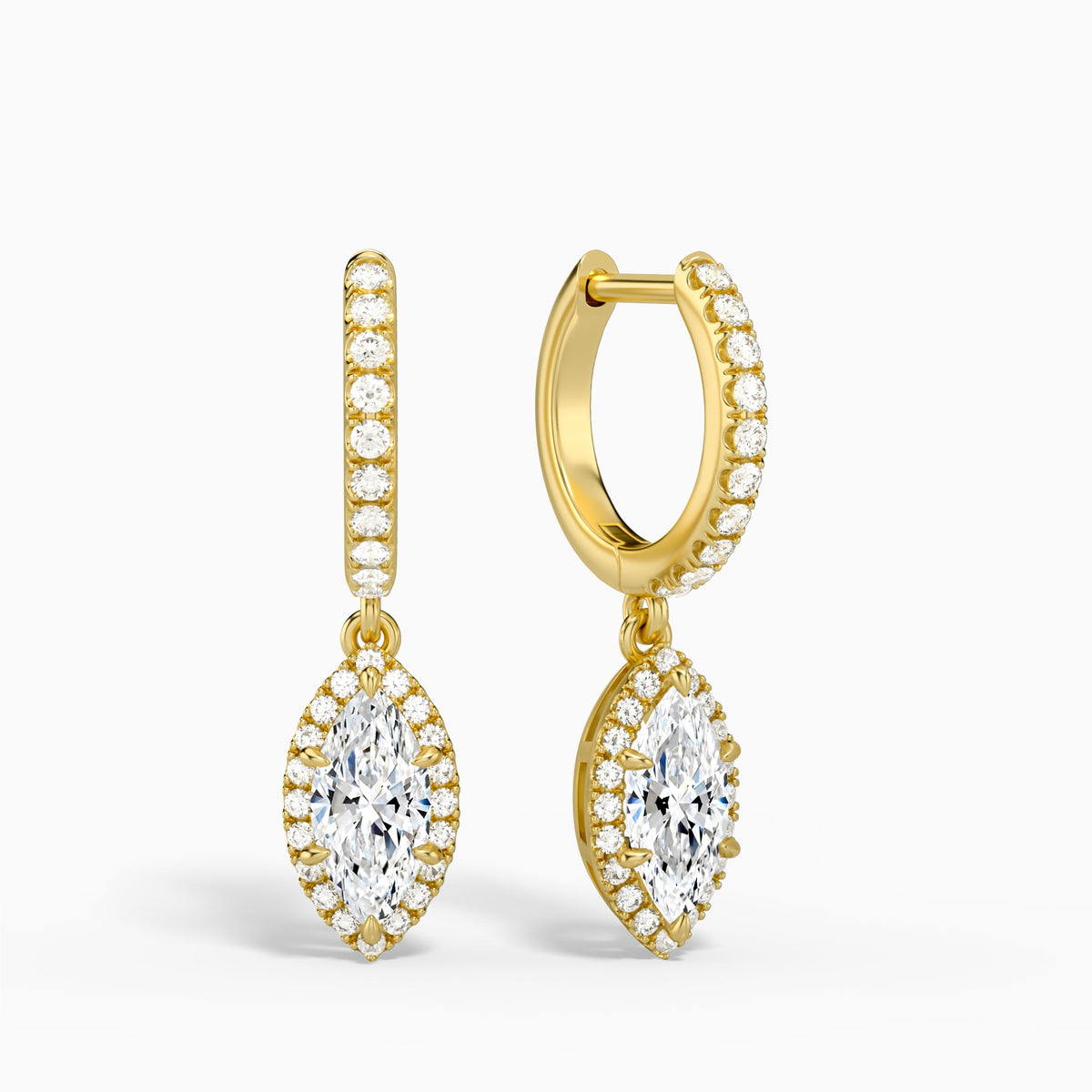 Marquise Luxe Drop Huggie Hoop Earrings in 18K Yellow Gold