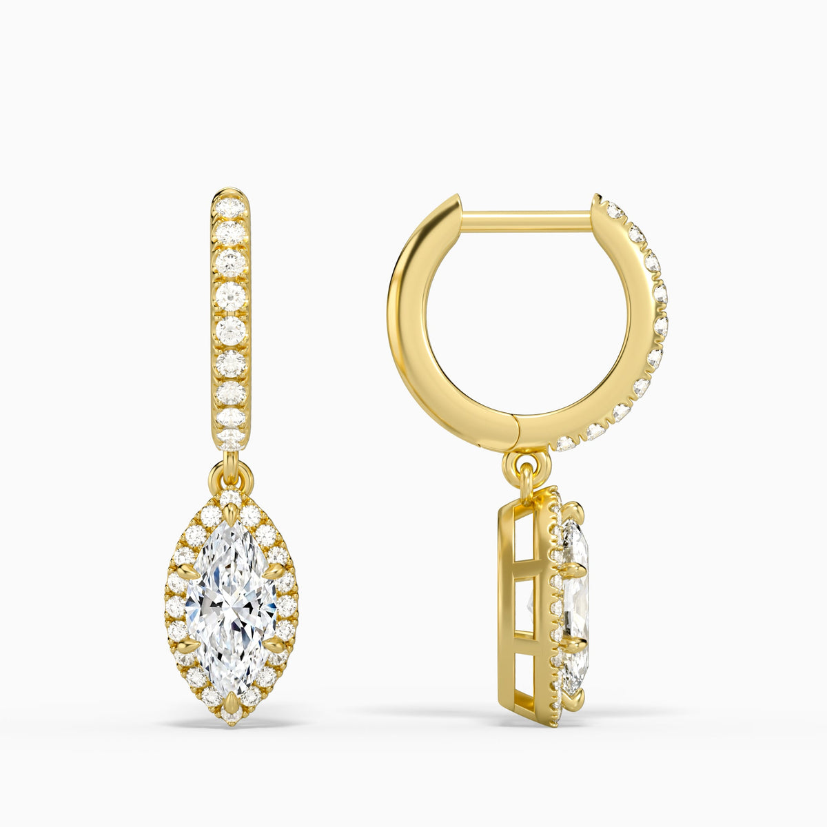 Marquise Luxe Drop Huggie Hoop Earrings in 14K Yellow Gold
