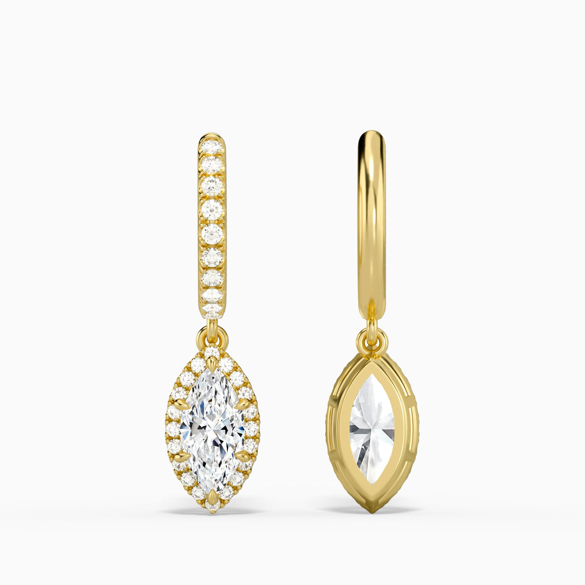 Marquise Luxe Drop Huggie Hoop Earrings in 14K Yellow Gold