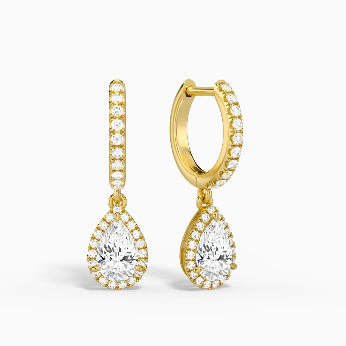 Pear Luxe Drop Huggie Hoop Earrings in 18K Yellow Gold