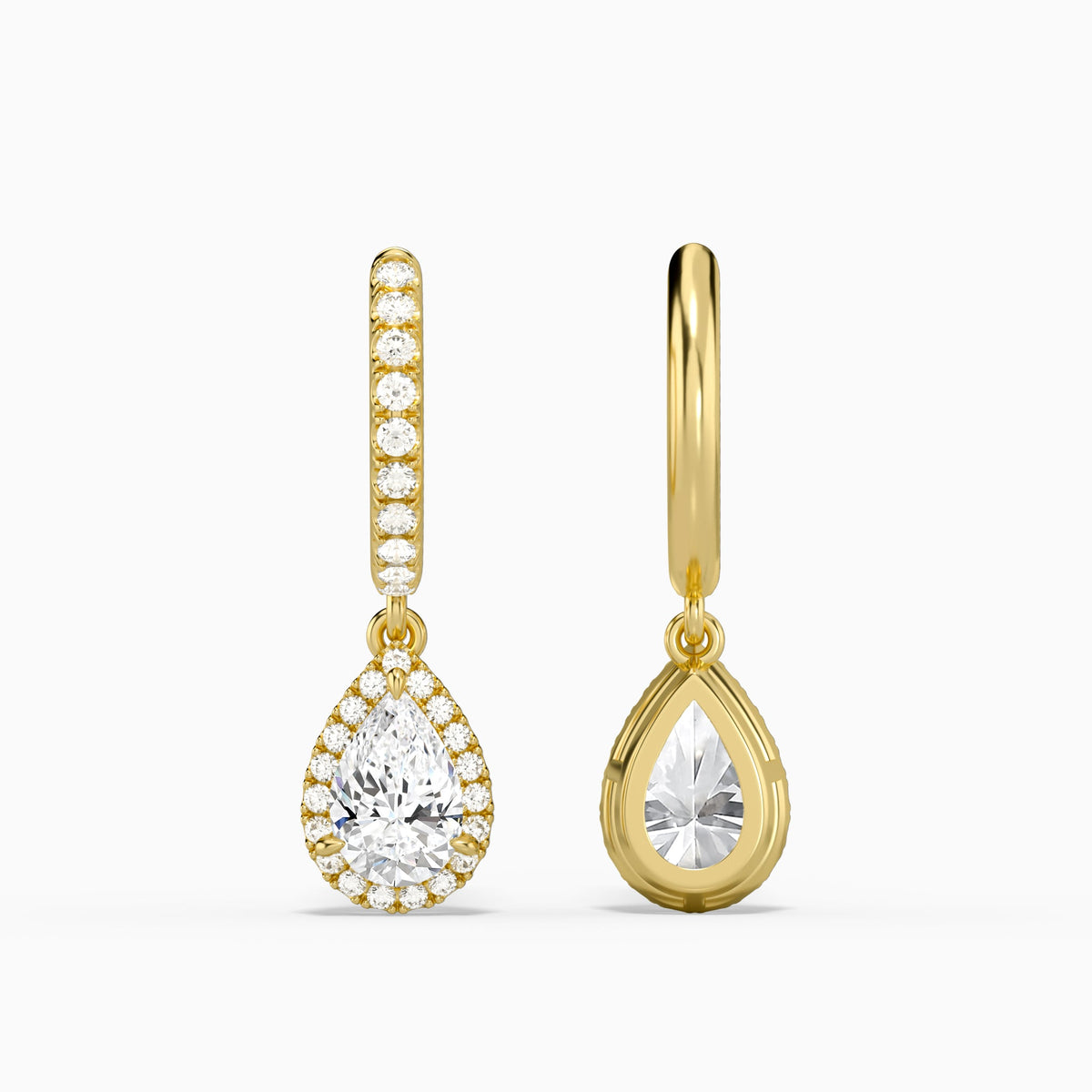 Pear Luxe Drop Huggie Hoop Earrings in 18K Yellow Gold
