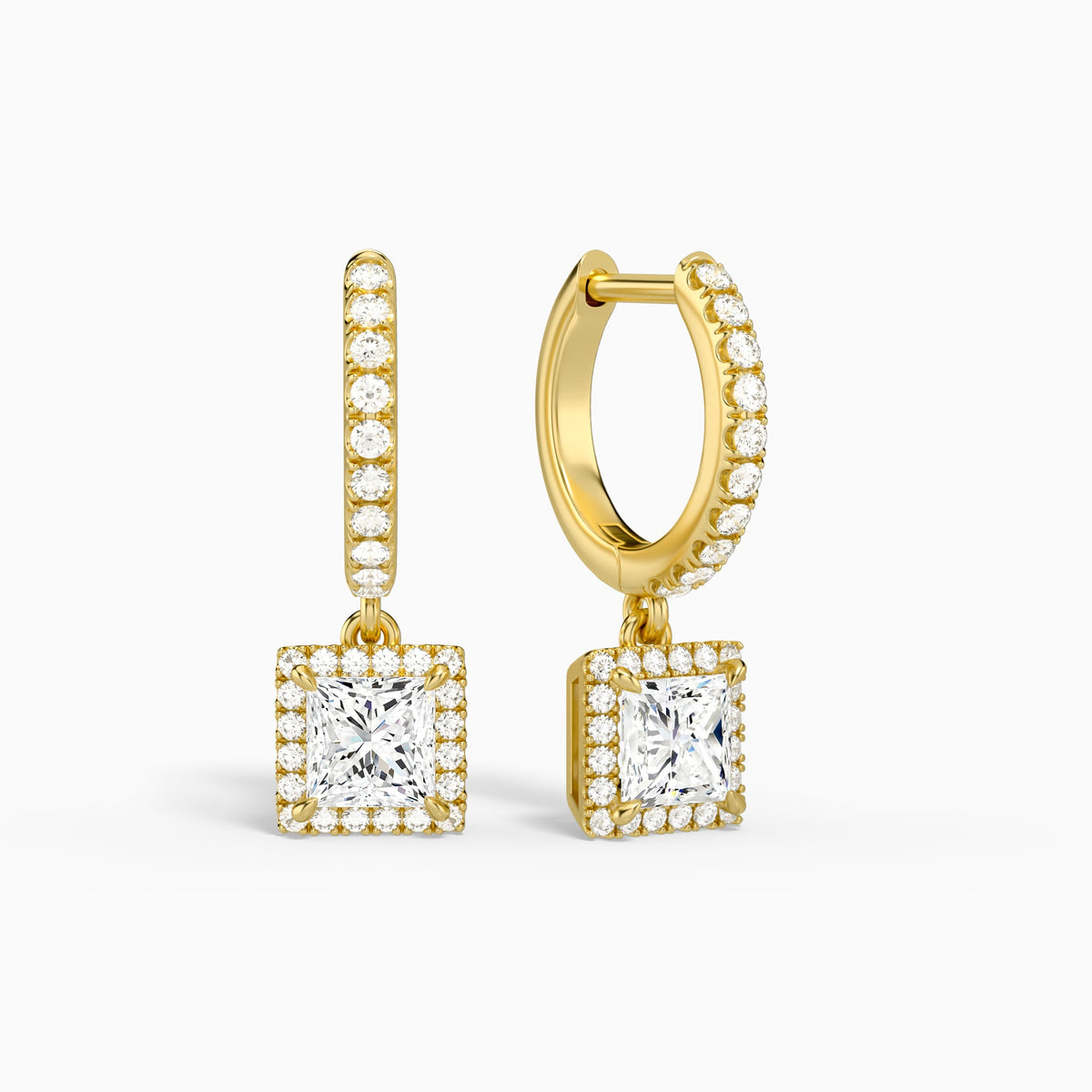 Princess Luxe Drop Huggie Hoop Earrings in 14K Yellow Gold