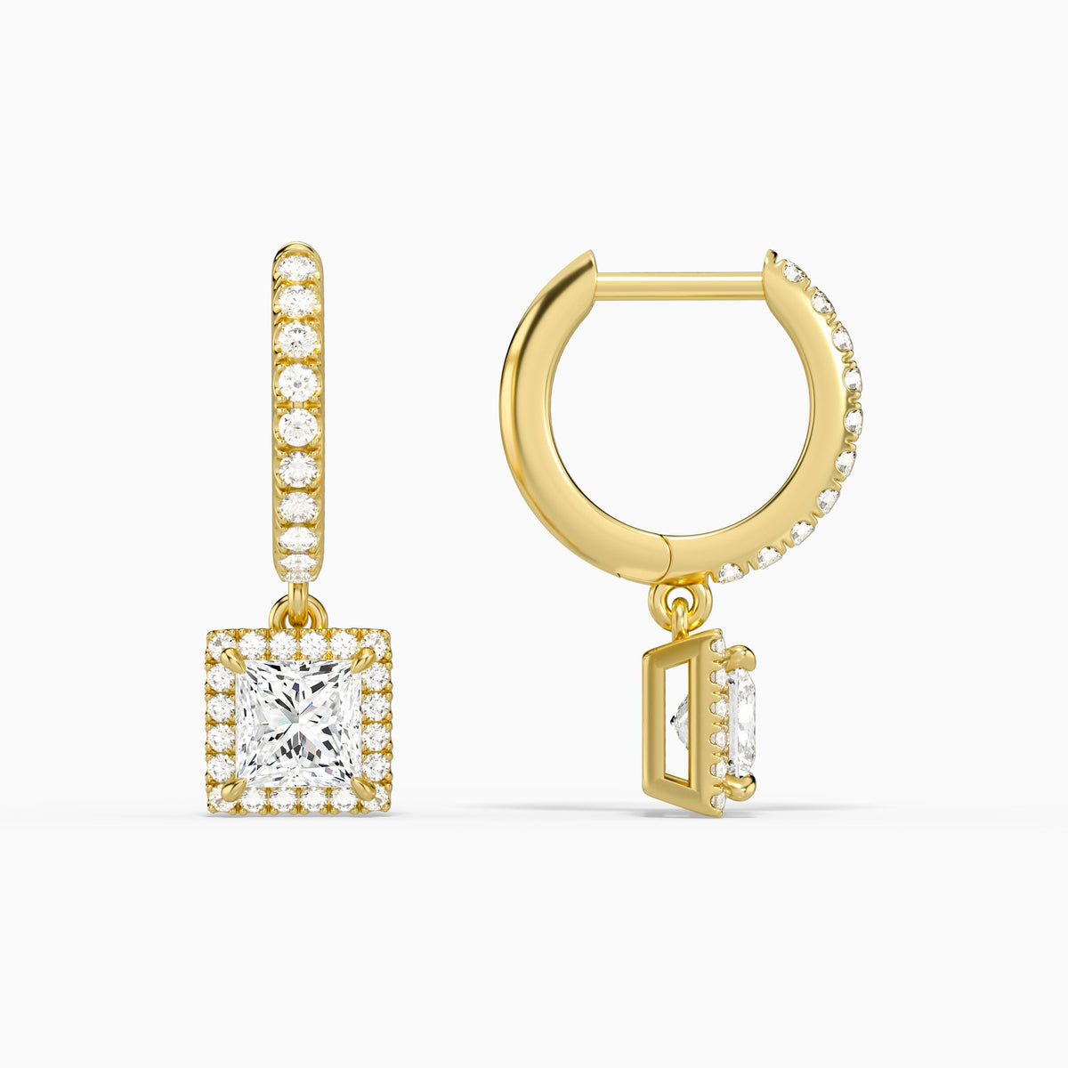 Princess Luxe Drop Huggie Hoop Earrings in 14K Yellow Gold
