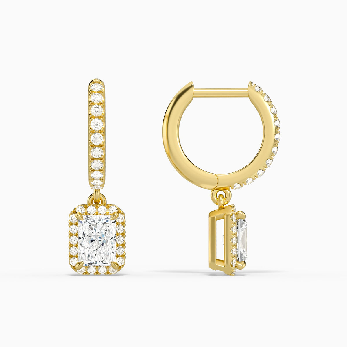 Radiant Luxe Drop Huggie Hoop Earrings in 18K Yellow Gold