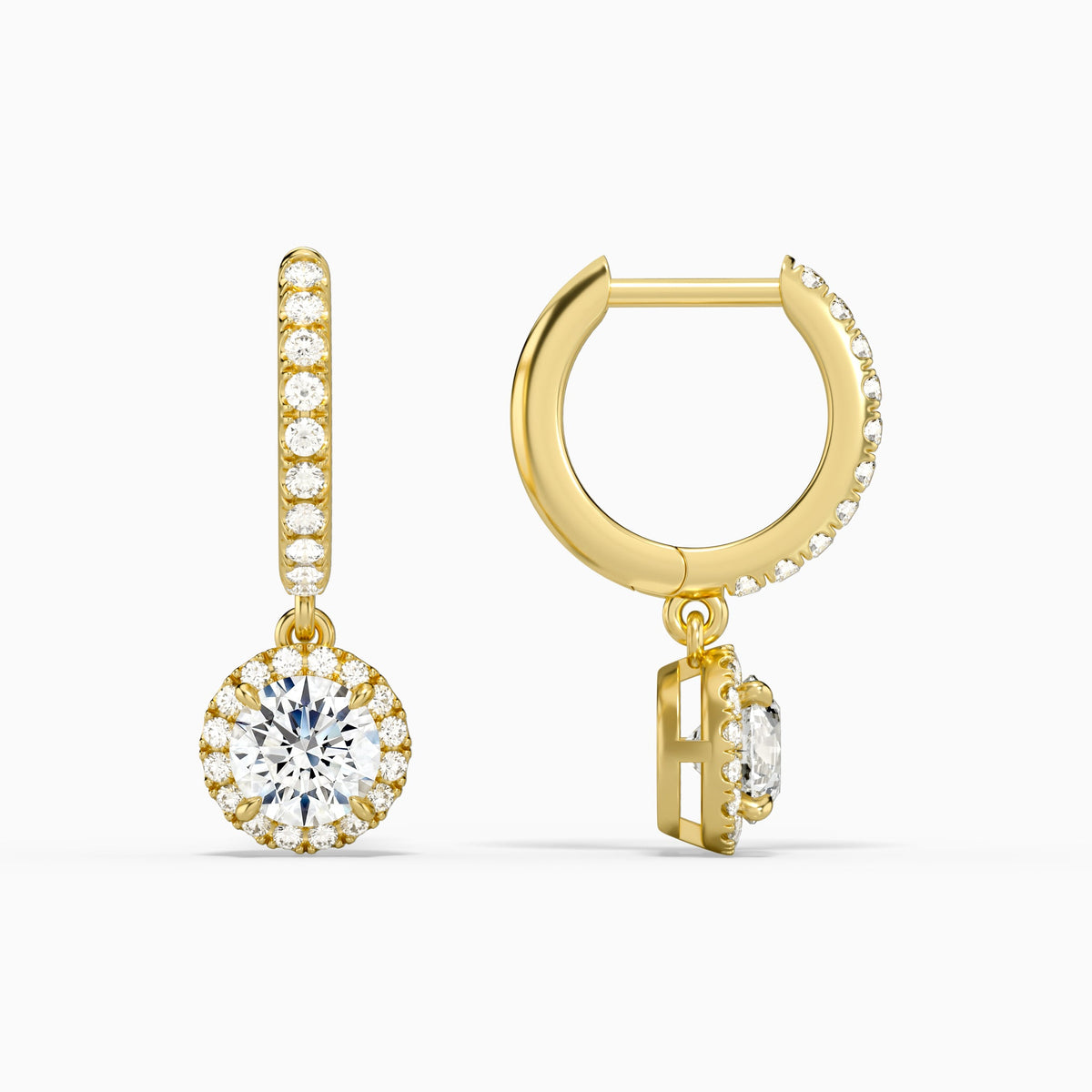 Round Luxe Drop Huggie Hoop Earrings in 18K Yellow Gold