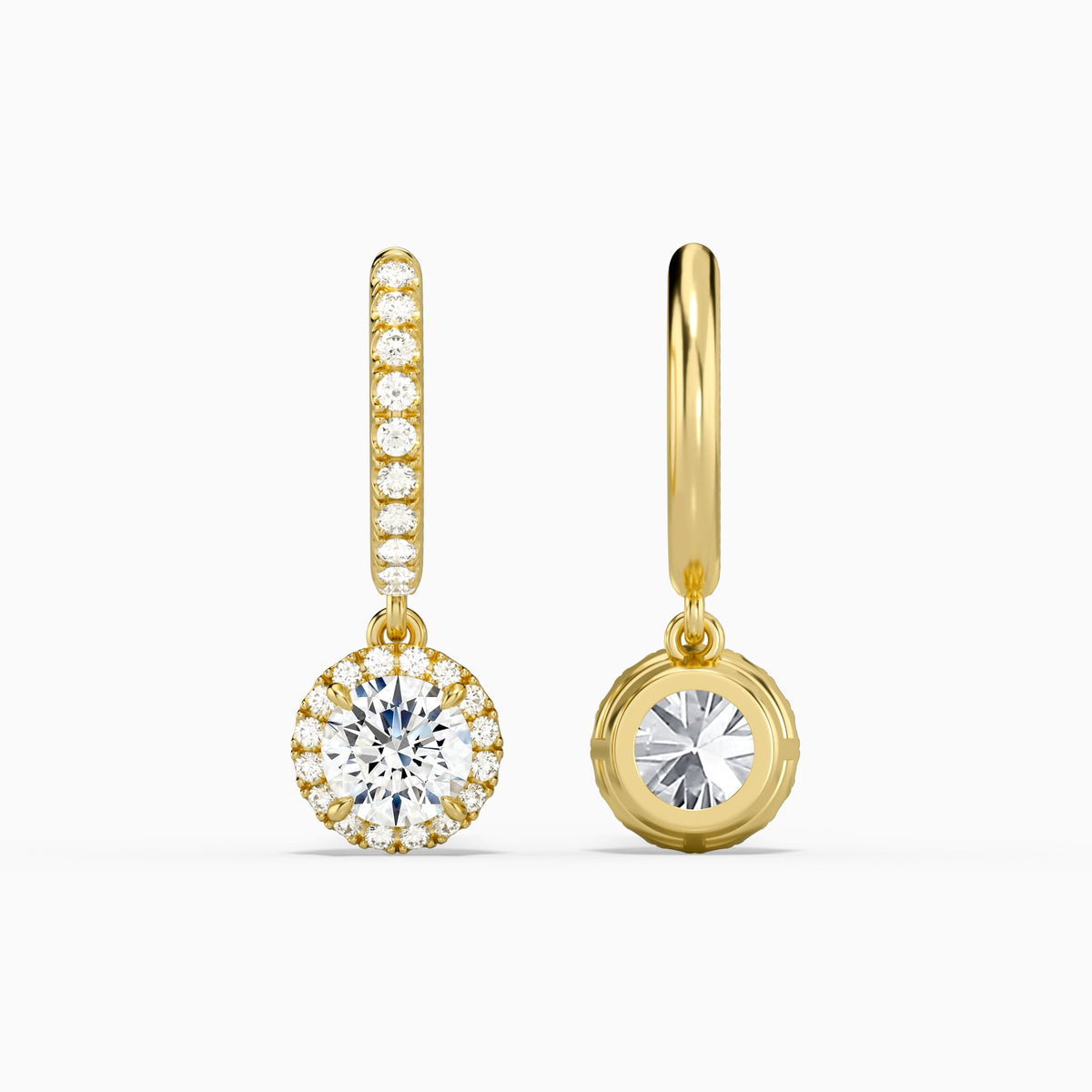 Round Luxe Drop Huggie Hoop Earrings in 14K Yellow Gold