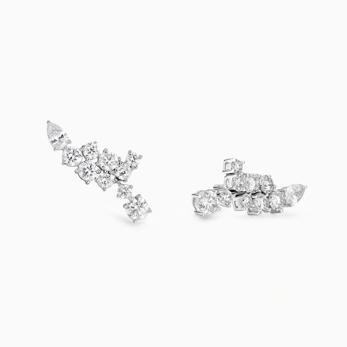 Diamond Cluster Climber Stud Earrings in Platinum
