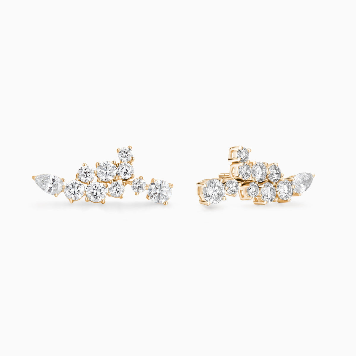 Diamond Cluster Climber Stud Earrings in 14K Rose Gold