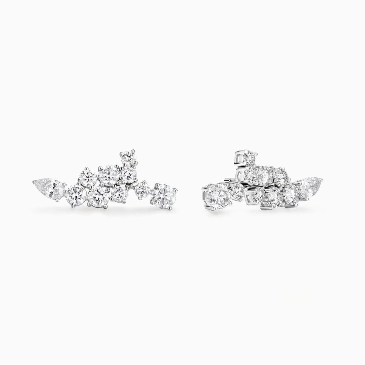 Diamond Cluster Climber Stud Earrings in 14K White Gold