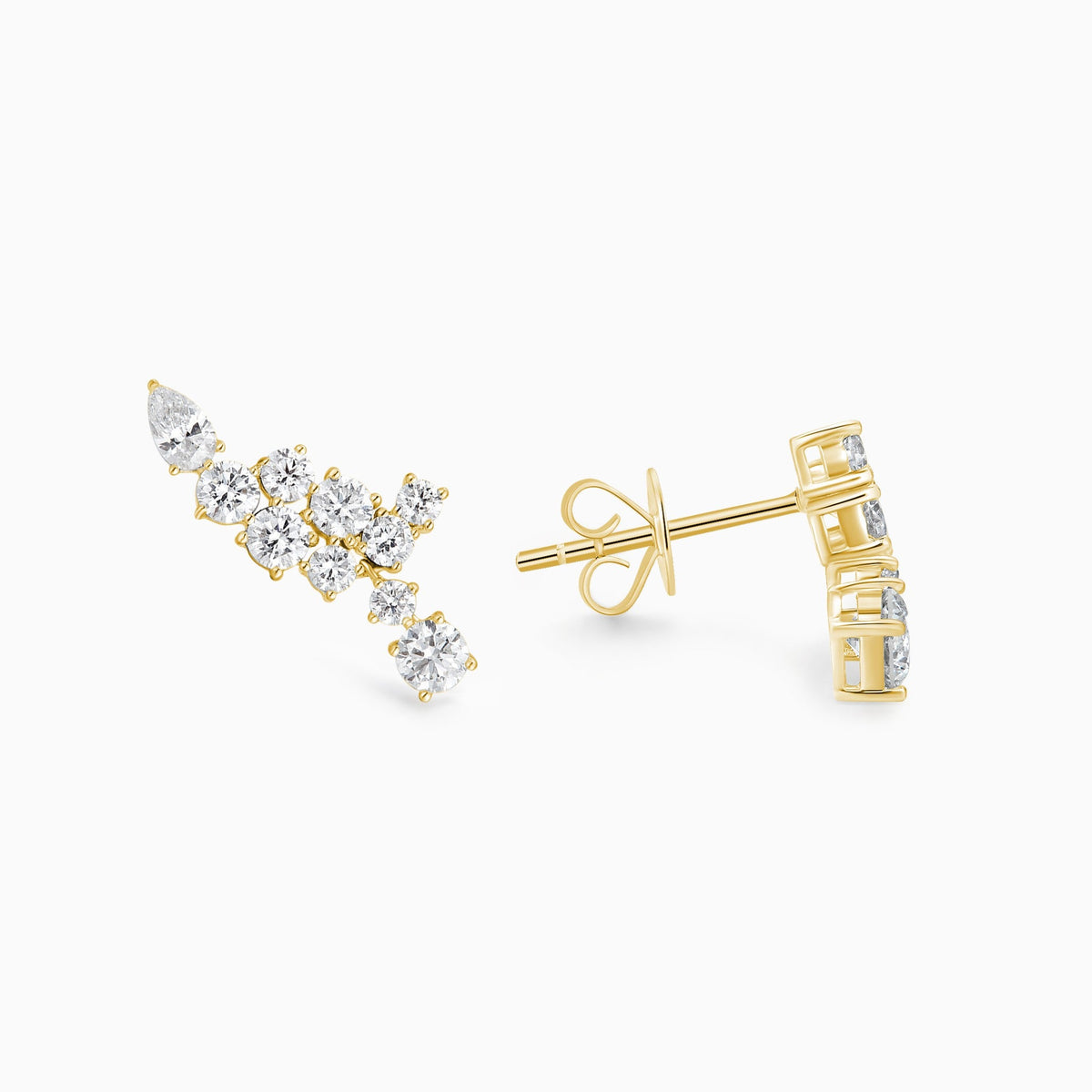 Diamond Cluster Climber Stud Earrings in 18K Yellow Gold